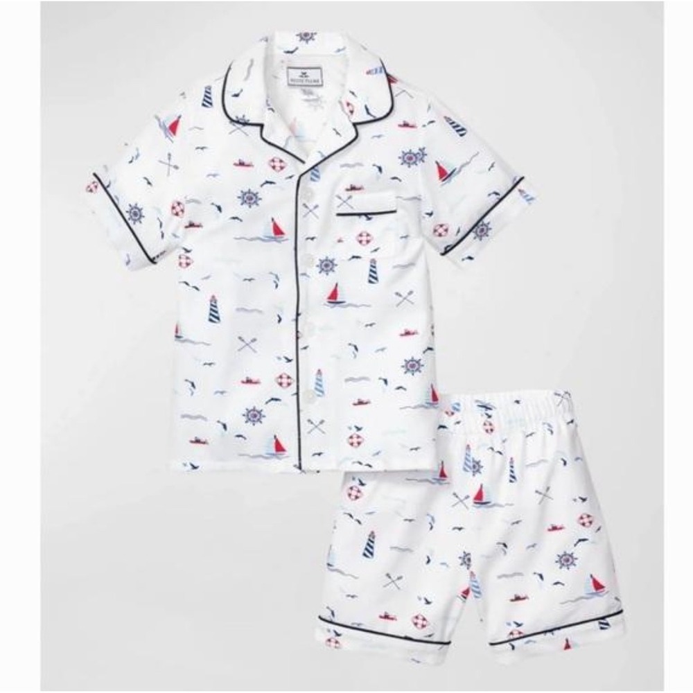 New Petite Plume Boys 5 Sail Away Short Set Nautical Pajamas White Blue Red